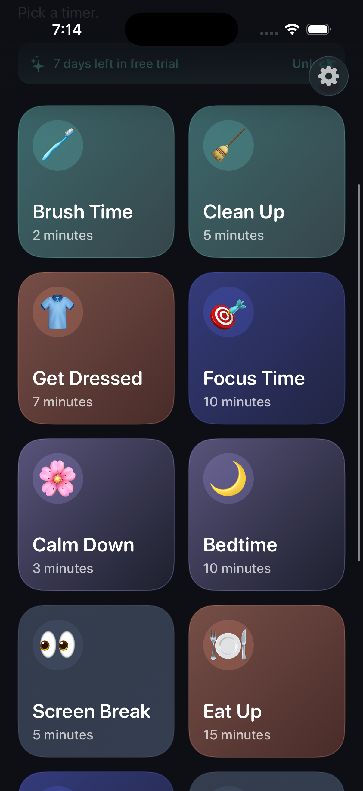TinyTimer activity selection